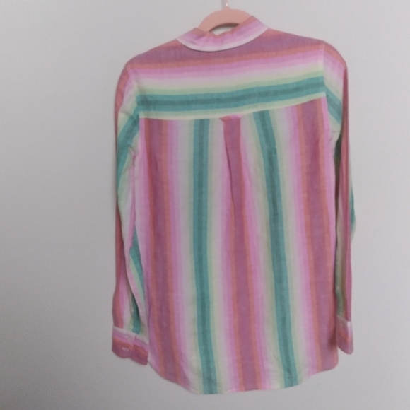 J. Crew Classic Fit Boyfriend Button Front Linen Blend Shirt in Rainbow Stripe - Picture 3 of 11
